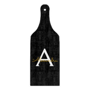 Black Gold Modern Script Girly Monogram Name Cutting Board