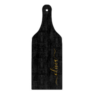 Black Gold Modern Script Girly Monogram Name Cutting Board