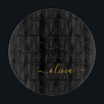 Black Gold Modern Script Girly Monogram Name Cutting Board<br><div class="desc">Black and Gold Simple Script Monogram Name Cutting Board. This makes the perfect graduation,  birthday,  wedding,  bridal shower,  anniversary,  baby shower or bachelorette party gift for someone that loves glam luxury and chic styles.</div>