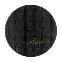 Black Gold Modern Script Girly Monogram Name