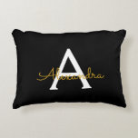 Black Gold Modern Script Girly Monogram Name Decorative Cushion<br><div class="desc">Black and Gold Script Monogram Name and Initial Pillow. The pillow makes the perfect sweet 16 birthday,  wedding,  bridal shower,  baby shower or bachelorette party gift for someone decorating her room in rose gold.</div>
