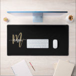 Black Gold Modern Script Girly Monogram Name Desk Mat<br><div class="desc">Add a touch of elegance and functionality to your workspace with the Black Gold Modern Script Girly Monogram Name Desk Mat. Featuring a sleek black design and a chic gold monogram in a modern script font, this desk mat offers both style and practicality. Perfect for home offices, study areas, or...</div>