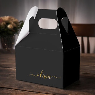 Black Gold Modern Script Girly Monogram Name Favour Box