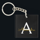 Black Gold Modern Script Girly Monogram Name Key Ring<br><div class="desc">Black and Gold Simple Script Monogram Name Keychain. This makes the perfect sweet 16 birthday,  wedding,  bridal shower,  anniversary,  baby shower or bachelorette party gift for someone that loves glam luxury and chic styles.</div>