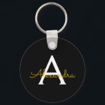 Black Gold Modern Script Girly Monogram Name Key Ring<br><div class="desc">Black and Gold Simple Script Monogram Name Keychains (Key Chain). This makes the perfect sweet 16 birthday,  wedding,  bridal shower,  anniversary,  baby shower or bachelorette party gift for someone that loves glam luxury and chic styles.</div>