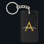 Black Gold Modern Script Girly Monogram Name Key Ring<br><div class="desc">Black and Gold Simple Script Monogram Name Keychain. This makes the perfect sweet 16 birthday,  wedding,  bridal shower,  anniversary,  baby shower or bachelorette party gift for someone that loves glam luxury and chic styles.</div>