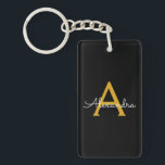 Black Gold Modern Script Girly Monogram Name Key Ring<br><div class="desc">Black and Gold Simple Script Monogram Name Keychain. This makes the perfect sweet 16 birthday,  wedding,  bridal shower,  anniversary,  baby shower or bachelorette party gift for someone that loves glam luxury and chic styles.</div>
