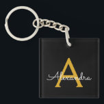 Black Gold Modern Script Girly Monogram Name Key Ring<br><div class="desc">Black and Gold Simple Script Monogram Name Keychain. This makes the perfect sweet 16 birthday,  wedding,  bridal shower,  anniversary,  baby shower or bachelorette party gift for someone that loves glam luxury and chic styles.</div>