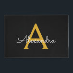 Black Gold Modern Script Girly Monogram Name Laminated Place Mat<br><div class="desc">Black and Gold Simple Script Monogram Name Place Mats. This makes the perfect graduation,  birthday,  wedding,  bridal shower,  anniversary,  baby shower or bachelorette party gift for someone that loves glam luxury and chic styles.</div>