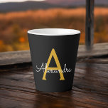 Black Gold Modern Script Girly Monogram Name Latte Mug<br><div class="desc">Black and Gold Simple Script Monogram Name Latte Coffee Cup Mug. This makes the perfect sweet 16 birthday,  wedding,  bridal shower,  anniversary,  baby shower or bachelorette party gift for someone that loves glam luxury and chic styles.</div>