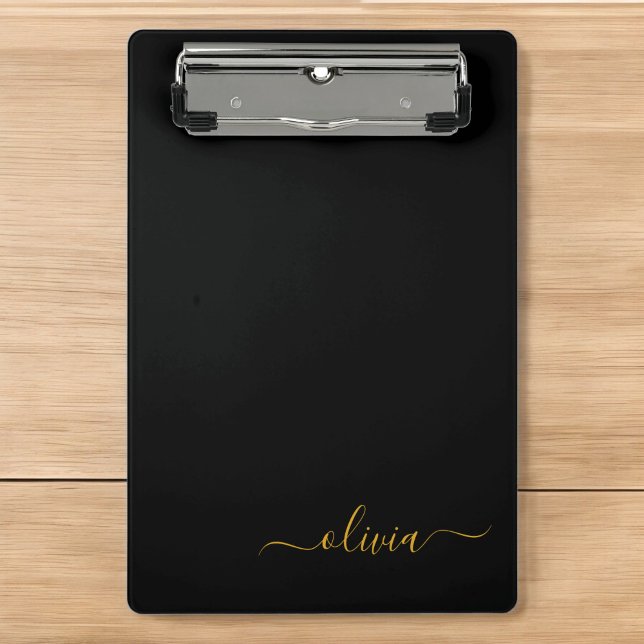 Black Gold Modern Script Girly Monogram Name Mini Clipboard (Creator Uploaded)
