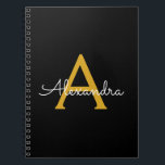 Black Gold Modern Script Girly Monogram Name Notebook<br><div class="desc">Black and Gold Simple Script Monogram Name Spiral Notebook Planner. This makes the perfect sweet 16 birthday,  wedding,  bridal shower,  anniversary,  baby shower or bachelorette party gift for someone that loves glam luxury and chic styles.</div>