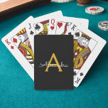 Black Gold Modern Script Girly Monogram Name Playing Cards<br><div class="desc">Black and Gold Simple Script Monogram Name Playing Cards. This makes the perfect sweet 16 birthday,  wedding,  bridal shower,  anniversary,  baby shower or bachelorette party gift for someone that loves glam luxury and chic styles.</div>