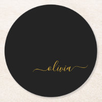 Black Gold Modern Script Girly Monogram Name
