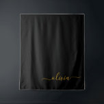Black Gold Modern Script Girly Monogram Name Tapestry<br><div class="desc">Black and Gold Simple Script Monogram Name and Initial Tapestry. This makes the perfect sweet 16 birthday,  wedding,  bridal shower,  anniversary,  baby shower or bachelorette party gift for someone that loves glam luxury and chic styles.</div>