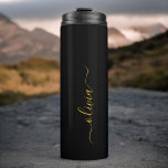 Black Gold Modern Script Girly Monogram Name Thermal Tumbler<br><div class="desc">Black and Gold Monogram Name Drink Tumbler. This makes the perfect sweet 16 birthday,  wedding,  bridal shower,  anniversary,  baby shower or bachelorette party gift for someone that loves glam luxury and chic styles.</div>