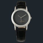 Black Gold Modern Script Girly Monogram Name Watch<br><div class="desc">Black and Gold Simple Script Monogram Name Watch. This makes the perfect graduation,  birthday,  wedding,  bridal shower,  anniversary,  baby shower or bachelorette party gift for someone that loves glam luxury and chic styles.</div>