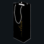 Black Gold Modern Script Girly Monogram Name Wine Gift Bag<br><div class="desc">Black and Gold Simple Script Monogram Name Gift Bag. This makes the perfect sweet 16 birthday,  wedding,  bridal shower,  anniversary,  baby shower or bachelorette party gift bag for someone that loves glam luxury and chic styles.</div>