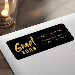 Black Gold Modern Script Graduation Return Address Label