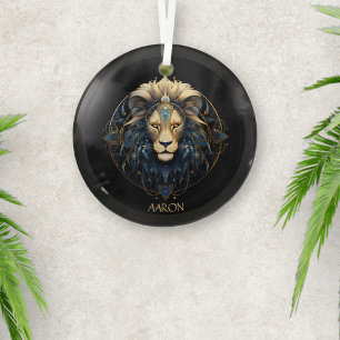 Black Gold Modern Script Lion Star Sign Leo Glass Tree Decoration