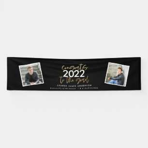 Black + gold modern script multi photo graduation banner