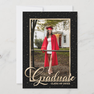 Black Gold Modern Script Photo Graduation Party Invitation