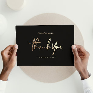 Black Gold Modern Script   Thank You Foil Cards