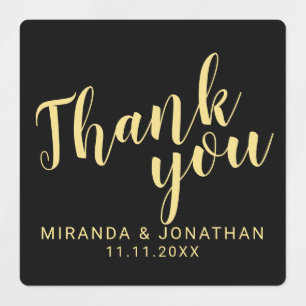 Black & Gold Modern Script Wedding Favour Thank Yo