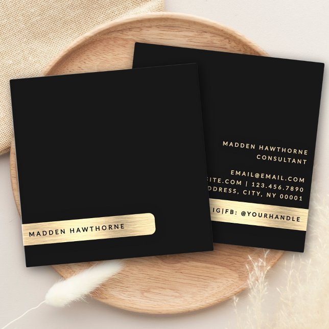 Black Gold Modern Simple Minimal Brushed Metal Square Business Card (Creator Uploaded)