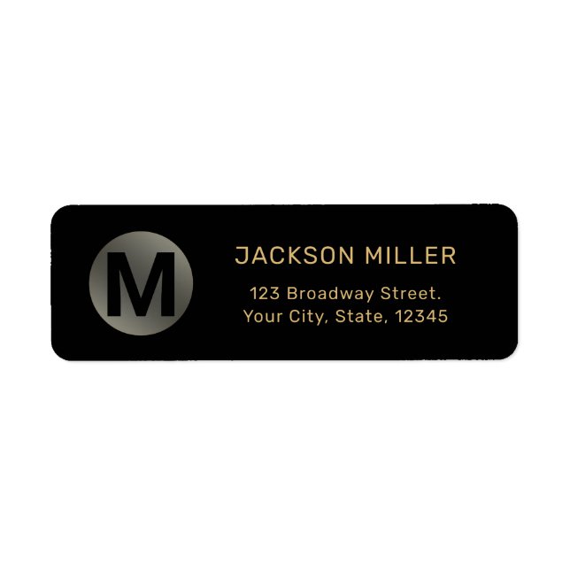 Black & gold modern simple monogram return address label (Front)