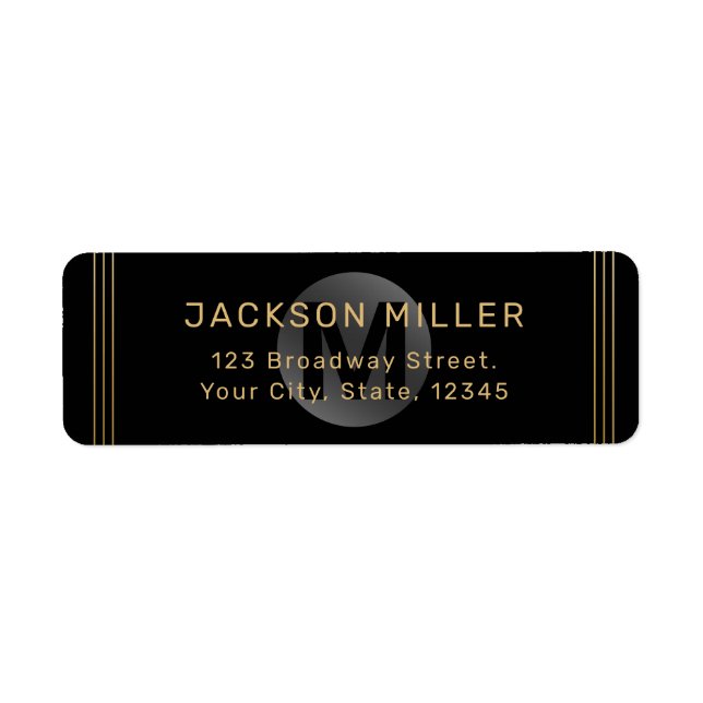 Black & gold modern simple monogram return address label (Front)