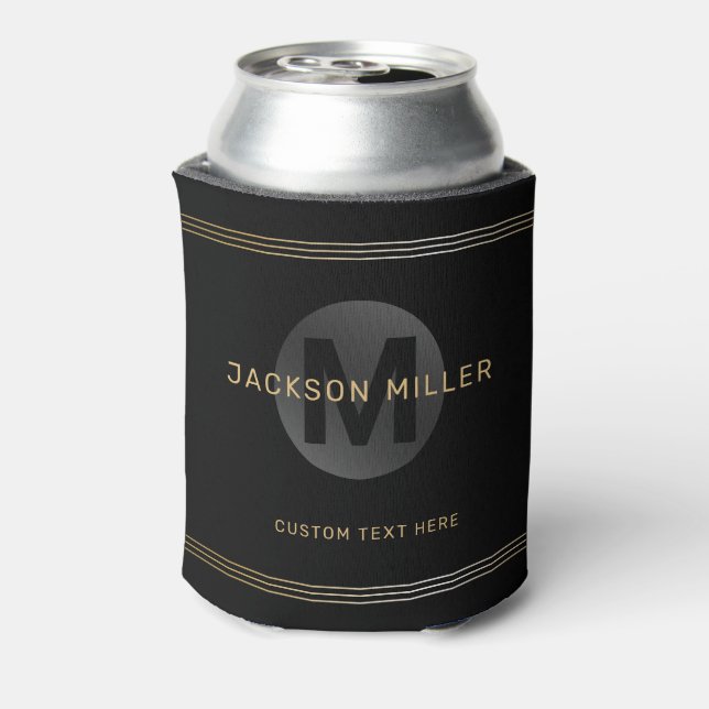 Black & gold modern simple personalised monogram c can cooler (Can Back)