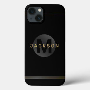 Black & gold modern simple personalised monogram iPhone 13 case
