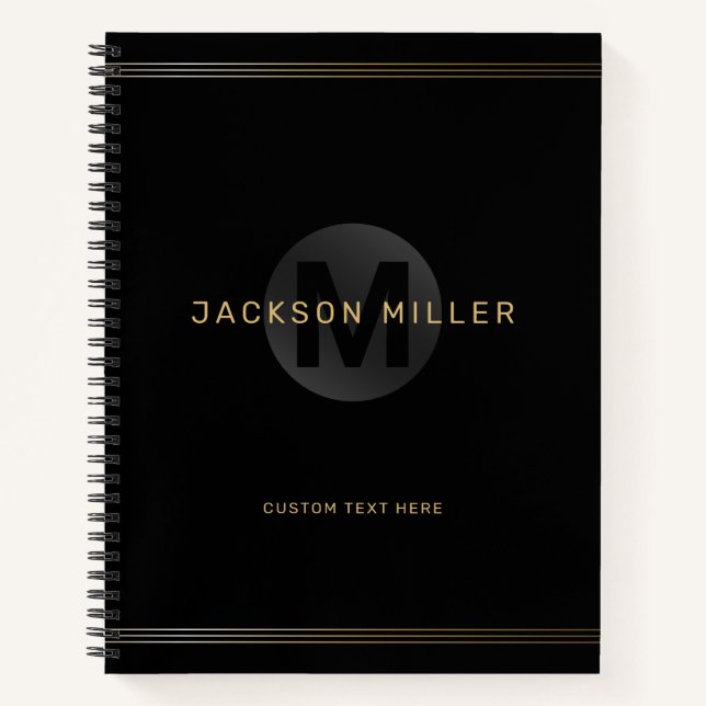 Black & gold modern simple personalised monogram notebook (Front)