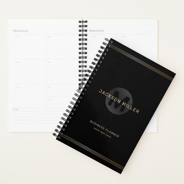 Black & gold modern simple personalised monogram planner (Display)