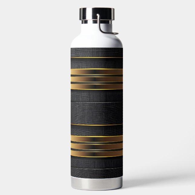 BLACK & GOLD MODERN STRIPED LOOK PATTERN WATER BOTTLE (Left)