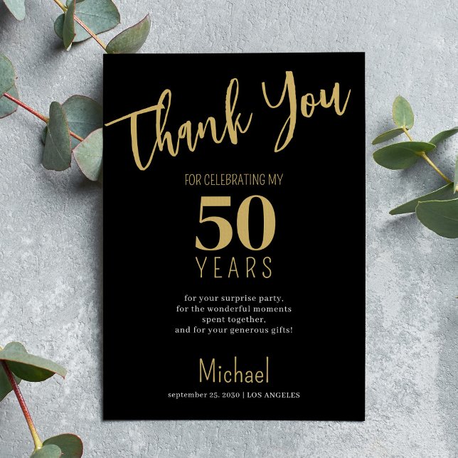 Black gold modern typography milestone birthday  thank you card (Creator Uploaded)