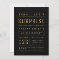 Black Gold Modern Typography Surprise Birthday