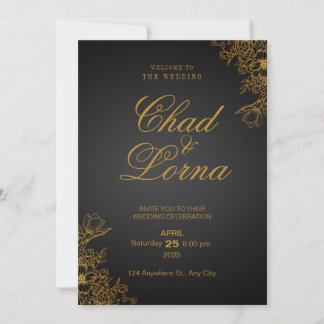 Black Gold Modern Wedding Invitation Card