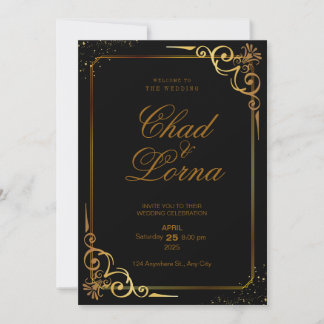 Black Gold Modern Wedding Invitation Card