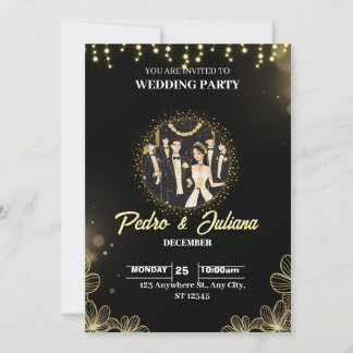 Black Gold Modern Wedding Party Invitation