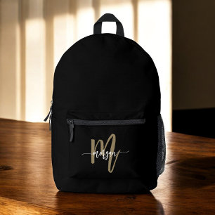 Black Gold Monogram Back to School Printed Backpack