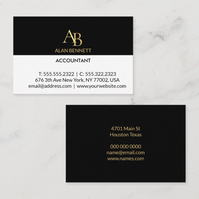 Black Gold Monogram Business Card Elegant Custom (Front/Back)