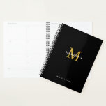 Black Gold Monogram Business Client Thank You Planner<br><div class="desc">Modern black planner featuring personalised monogram with name in gold and white.</div>