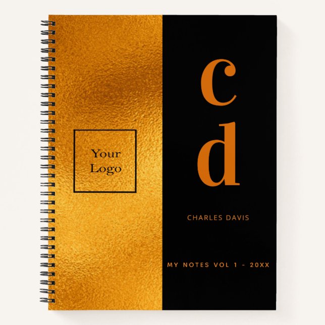 Black gold monogram business logo notebook (Front)