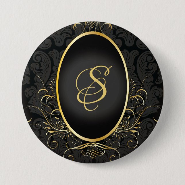 Black gold Monogram Classy Royal Style Button (Front)