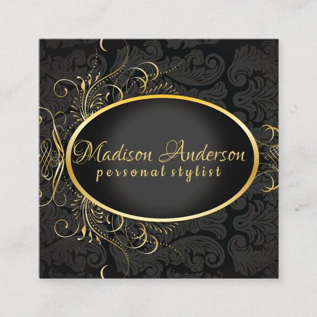 Black gold Monogram Classy Royal Style Card (Front)