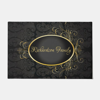 Black gold Monogram Classy Royal Style Door Mat