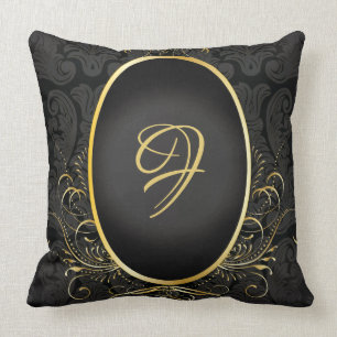 Black gold Monogram Classy Royal Style Pillow