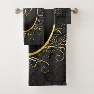 Black gold Monogram Classy Royal Style Towel Set
